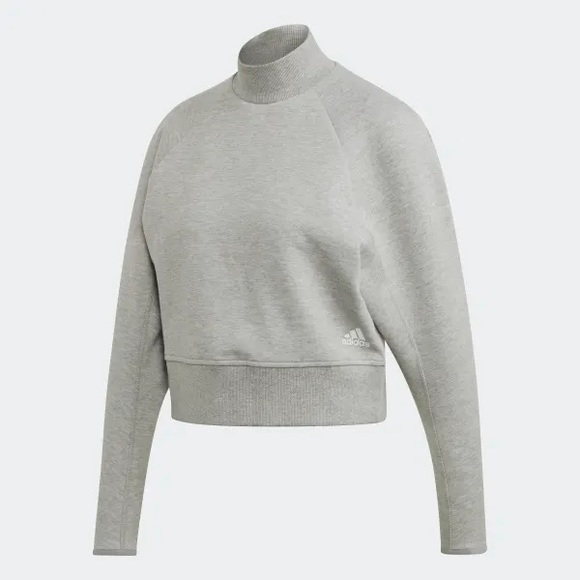 Grey / gray Team Adidas high neck turtleneck sweater, mock neck - Picture 2 of 2